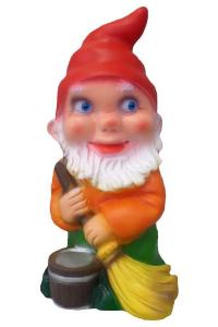 Kleine tuinkabouter met bezem