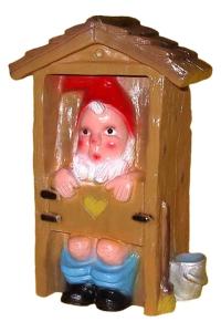 Tuinkabouter in toilethuisje met bewegingsmelder