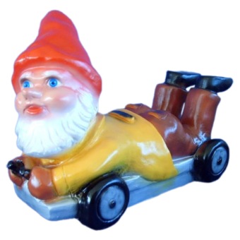 Tuinkabouter monteur op rolwagen
