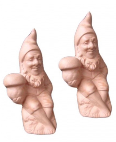 Kleine onbeschilderde tuinkabouters van terracotta - set van 2