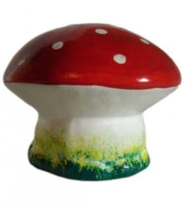 Kleine paddenstoel vliegenzwam van terracotta