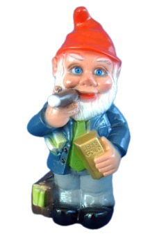 Manager tuinkabouter met goudstaaf en sigaar